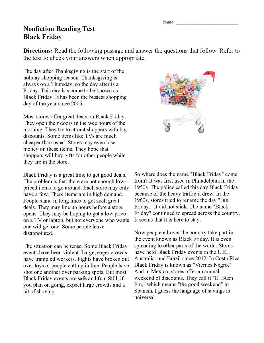 Black Friday Nonfiction Reading Activity