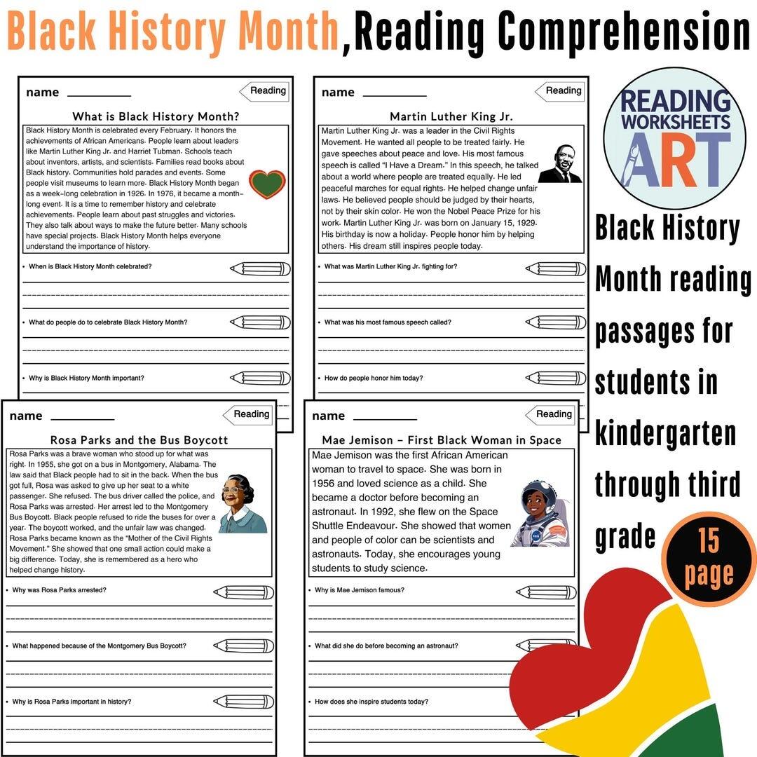 Black History Month Reading Comprehension Passages Worksheets Writing African American History Lessons Etsy Israel Reading Comprehension For Black History Month Booker T Washington By Teach Simple