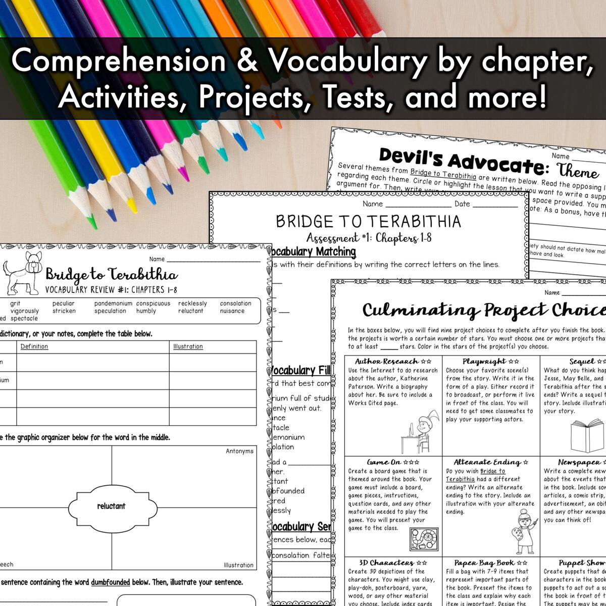 Bridge To Terabithia Novel Study Unit Literature Guide Comprehension Worksheets ELA Homeschool Reading Activities Book Unit Etsy Bridge To Terabithia Novel Study Unit Literature Guide Comprehension Worksheets ELA Homeschool Reading Activities Book Unit Etsy