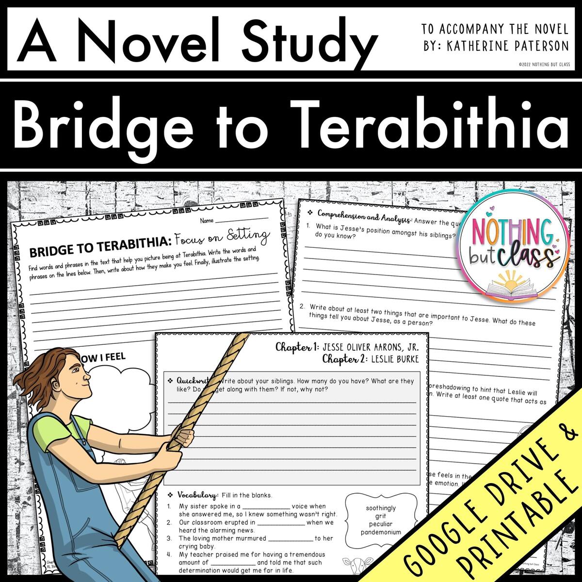 Bridge To Terabithia Novel Study Unit Literature Guide Comprehension Worksheets ELA Homeschool Reading Activities Book Unit Etsy