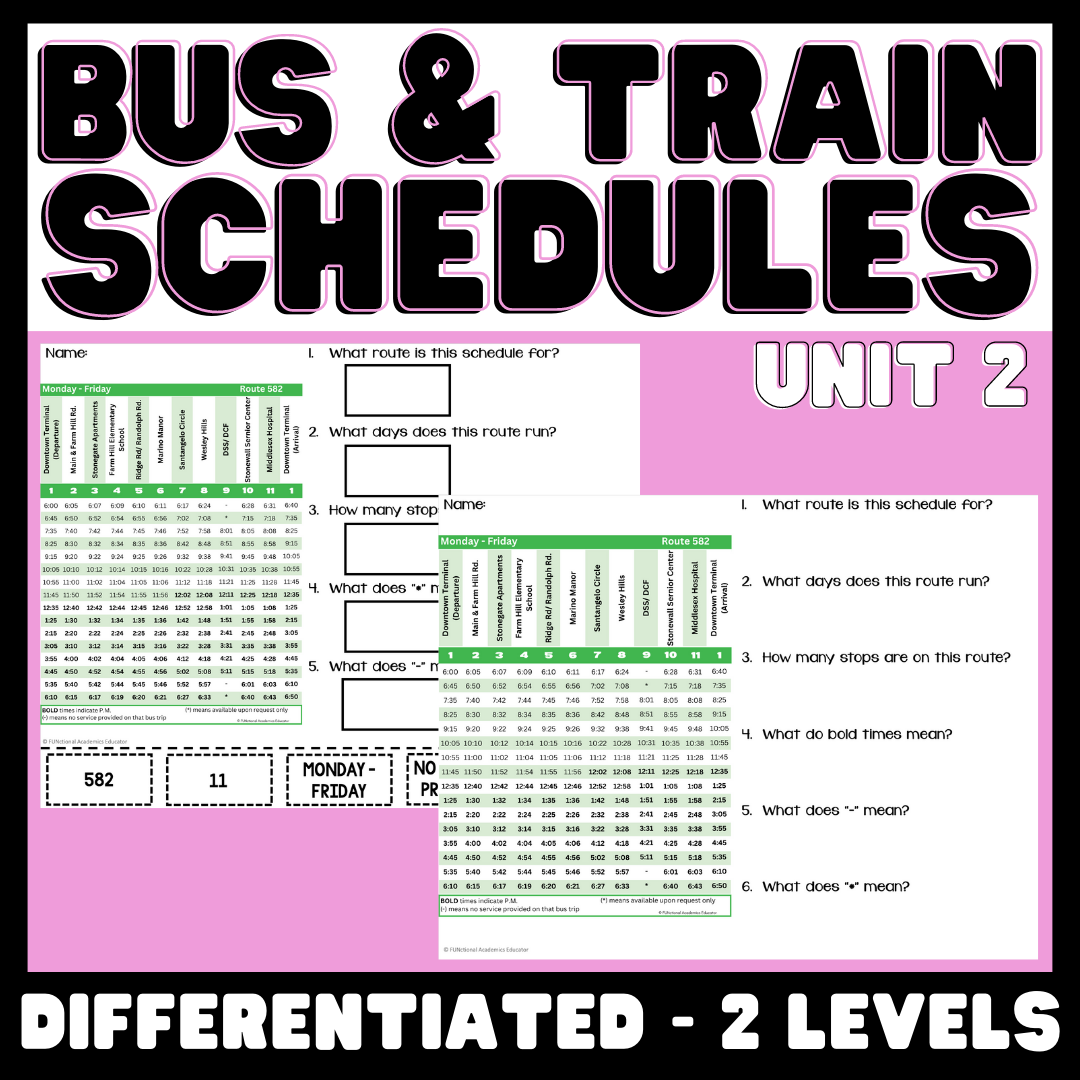 Bus Train Schedules Unit 2 Life Skills Vocational Special Education Made By Teachers Bus Train Schedules Unit 2 Life Skills Vocational Special Education Made By Teachers