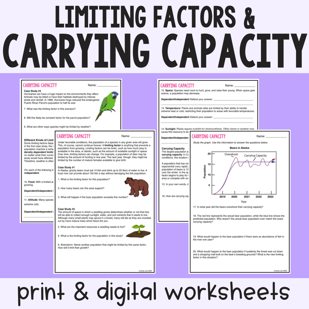 Carrying Capacity Limiting Factor Print Digital Worksheet Carrying Capacity Limiting Factor Print Digital Worksheet