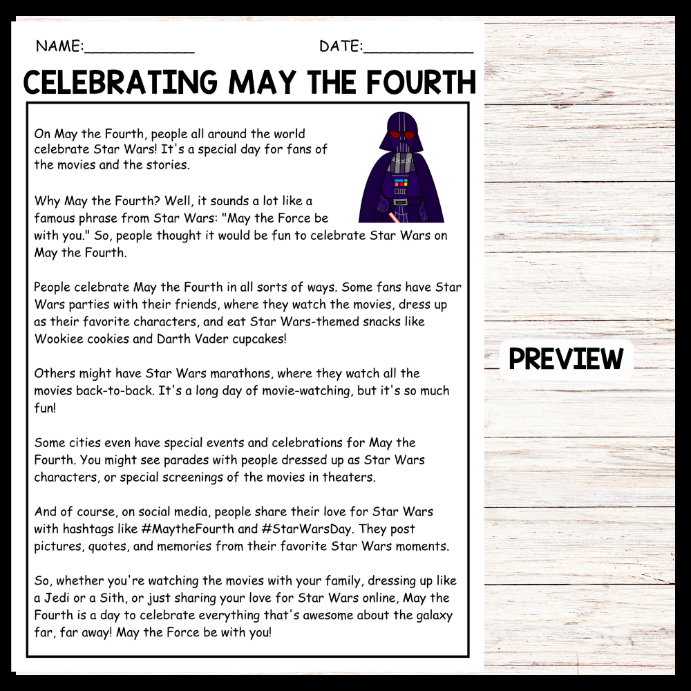 CELEBRATING MAY THE FOURTH STAR WARS Reading Comprehension Made By Teachers CELEBRATING MAY THE FOURTH STAR WARS Reading Comprehension Made By Teachers