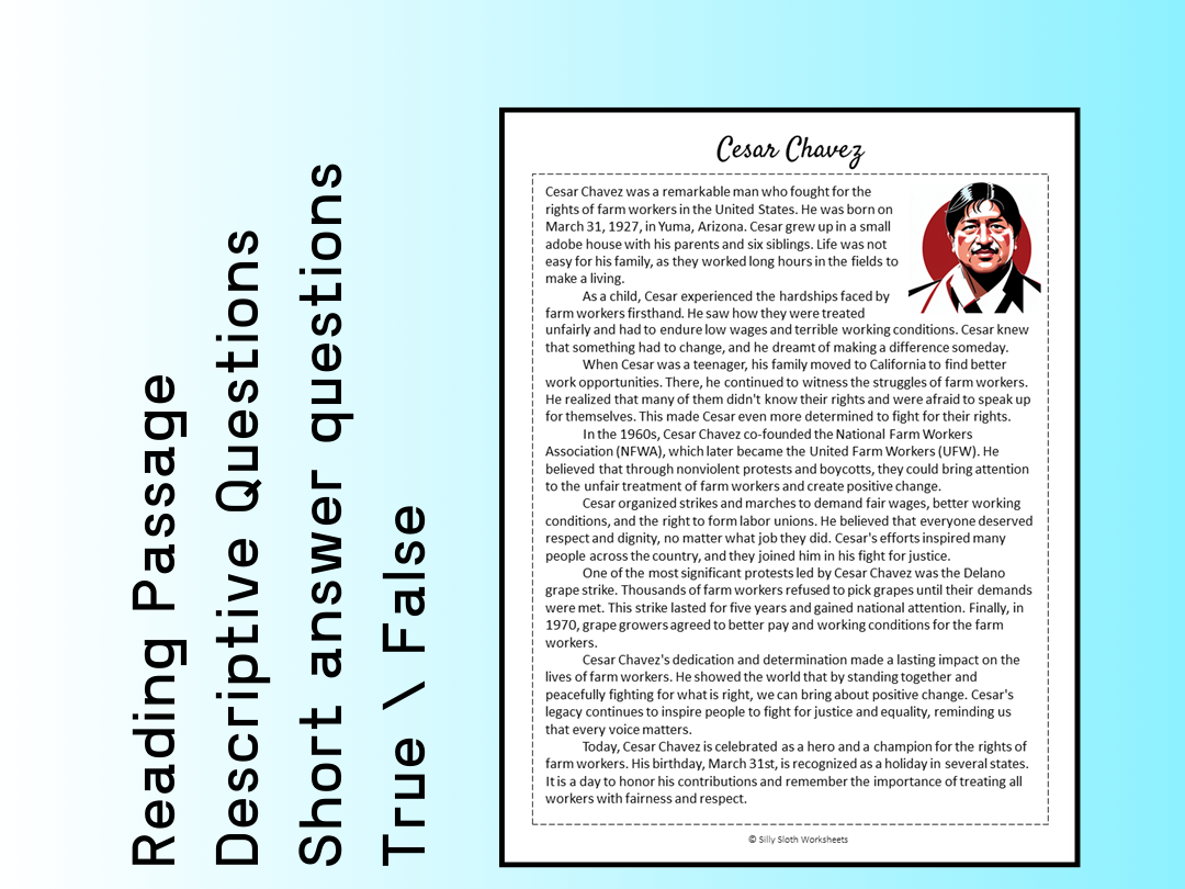 Cesar Chavez Biography Reading Comprehension Passage Printable Worksheets Library Cesar Chavez Biography Reading Comprehension Passage Printable Worksheets Library