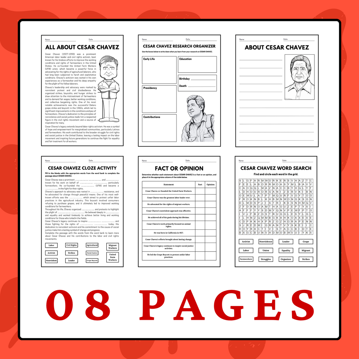 Cesar Chavez Reading Comprehension Pack Hispanic Heritage Month Activities Made By Teachers