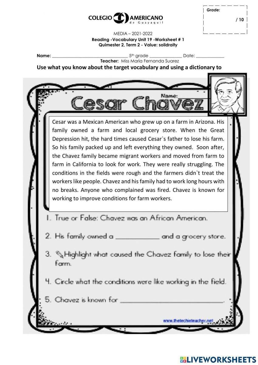 Cesar Chavez Worksheet Worksheets Library