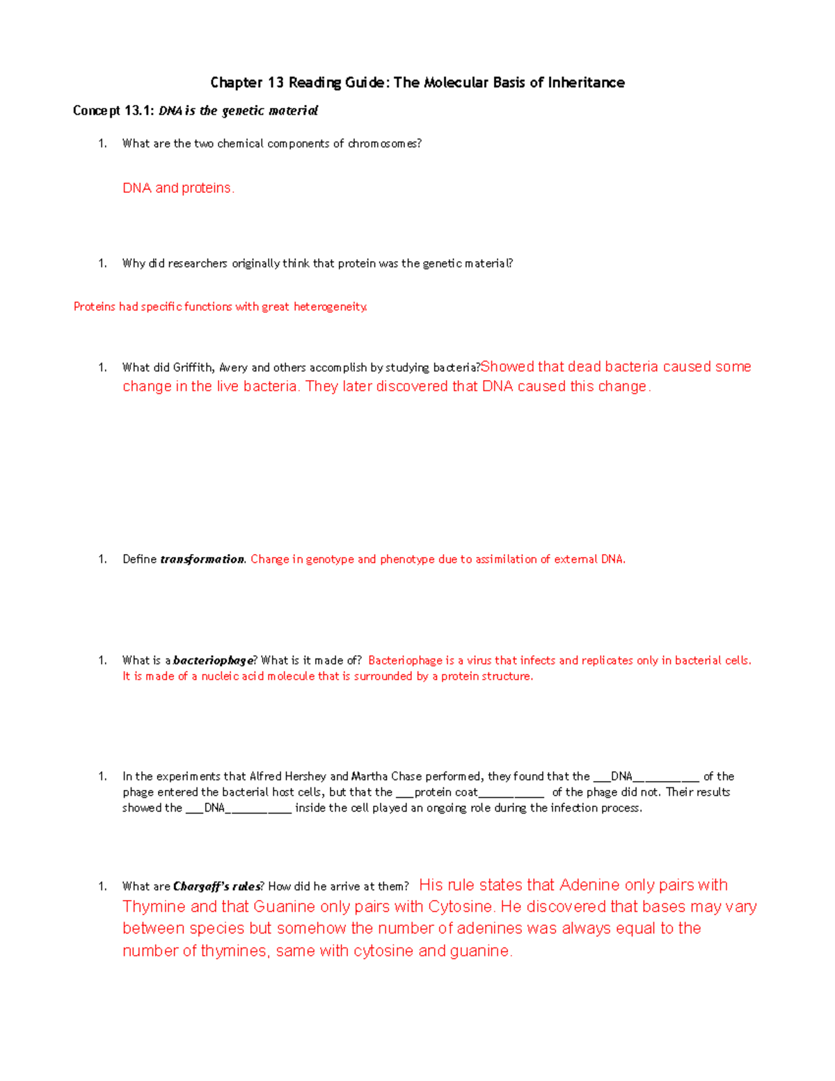Ch 13 Reading Guide The Molecular Basis Of Inheritance Insights Studocu