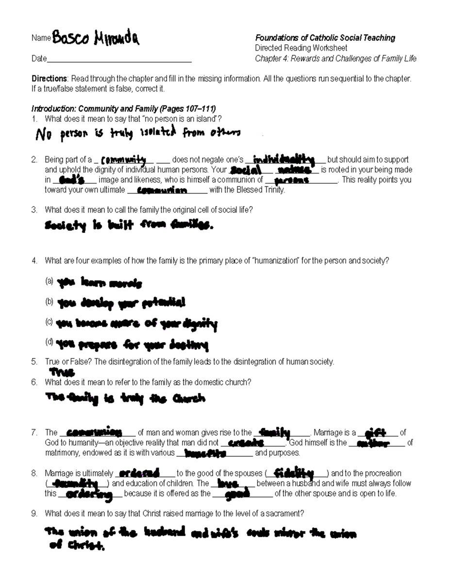 Ch 4 Directed Reading Rewards Challenges Of Family Life Studocu