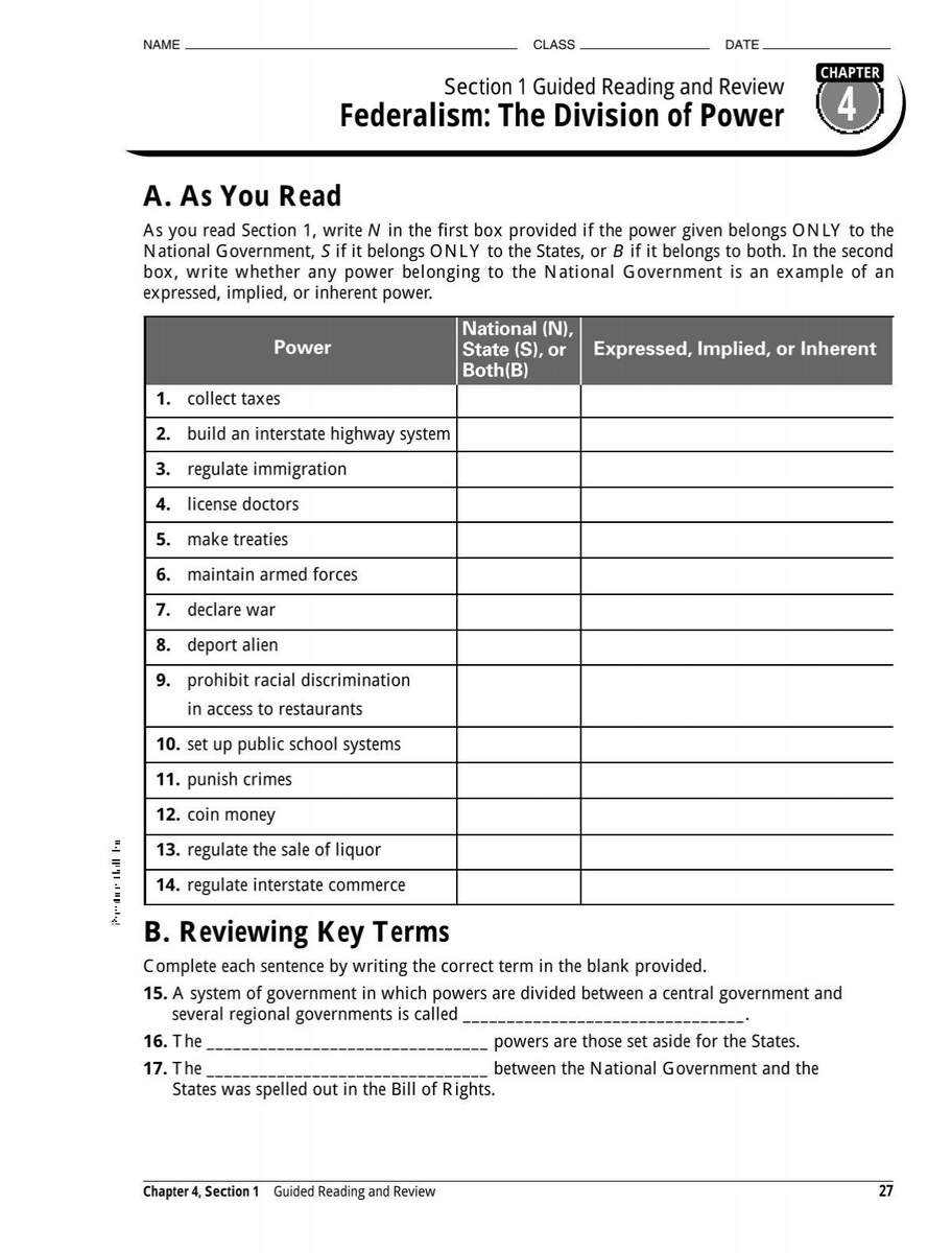 Chapter 4 Section 1 Guided Reading Analy High School Staff