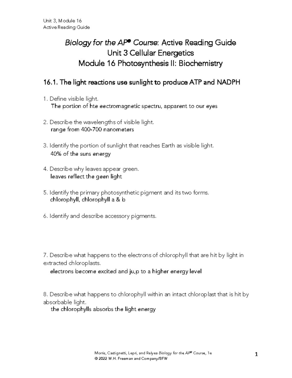Chapter 7 Active Reading Guide Cellular Respiration AP Bio Studocu