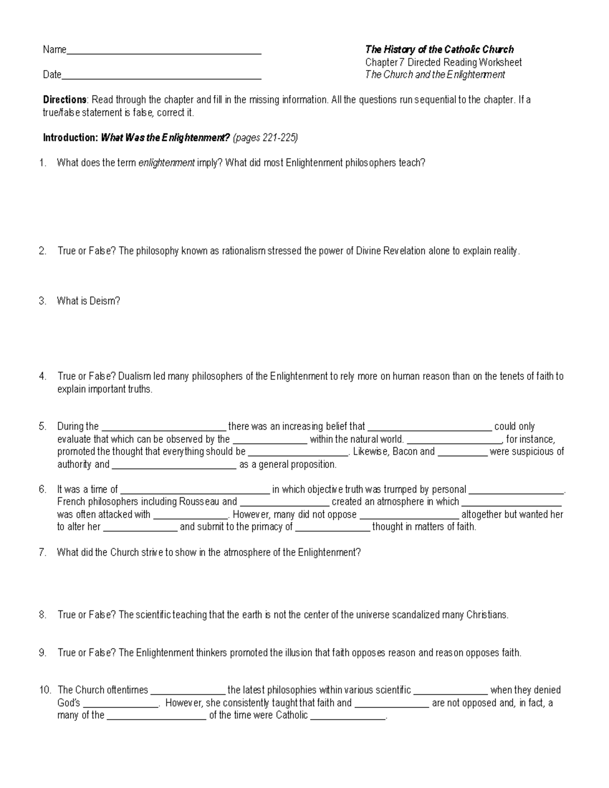 Chapter 7 DRW The Church And The Enlightenment Key Insights And Notes Studocu