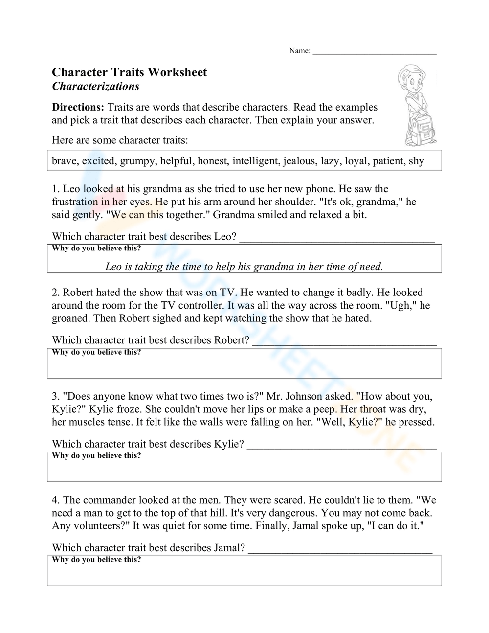 Character Traits Worksheets Printable Character Traits Worksheets Printable