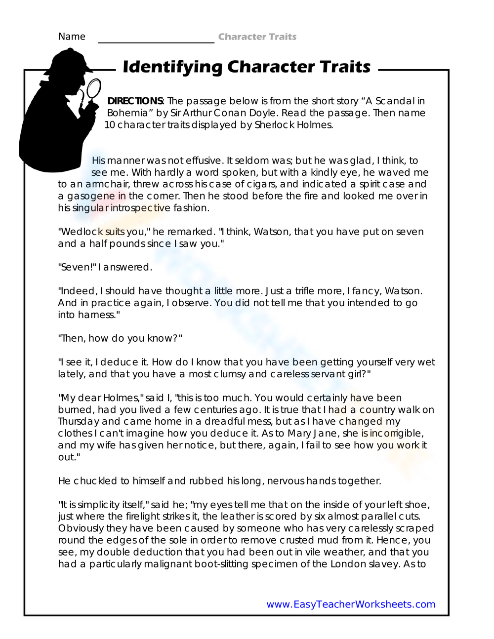 Character Traits Worksheets Printable Character Traits Worksheets Printable