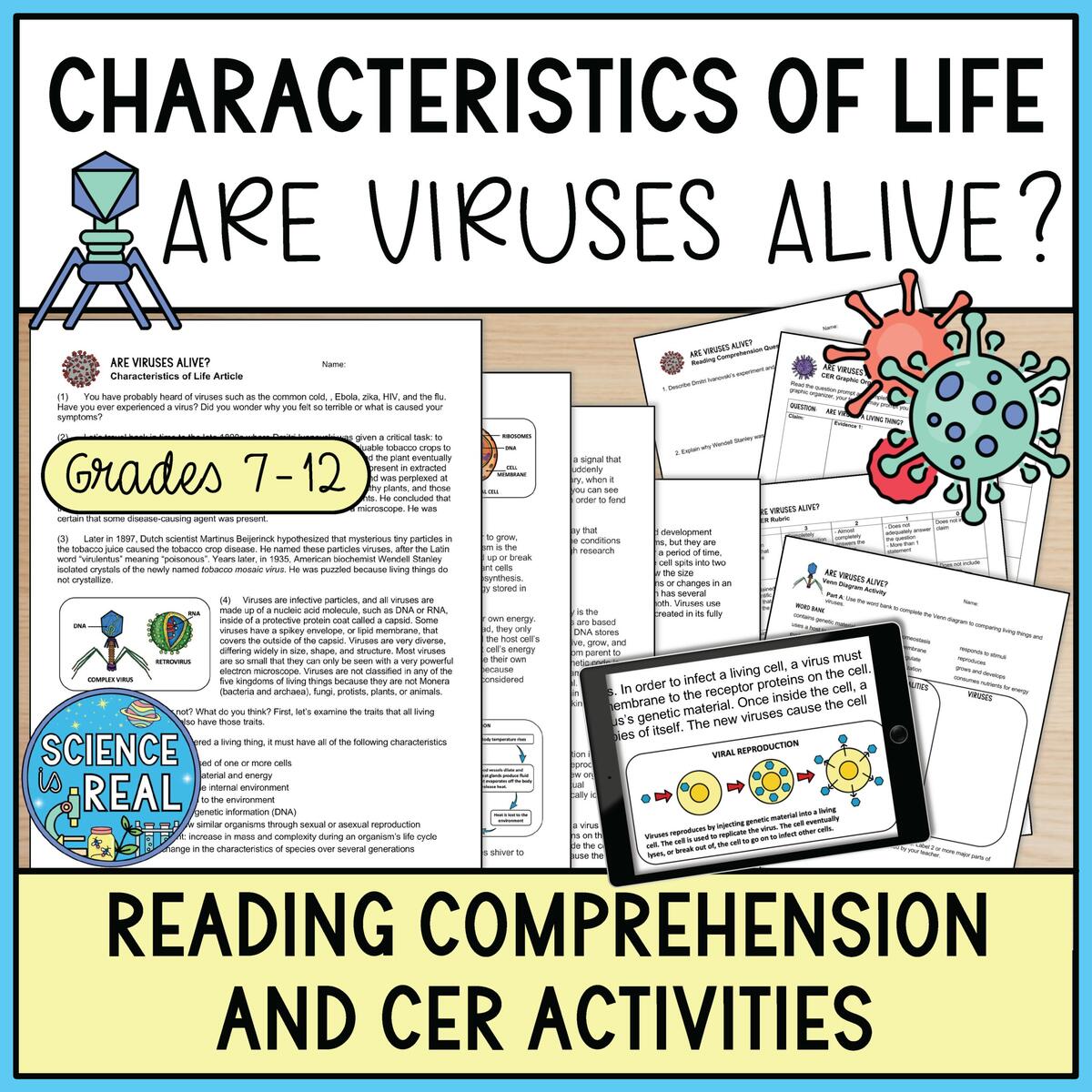 Characteristics Of Life Are Viruses Alive Reading Comprehension And CER Activities Classful