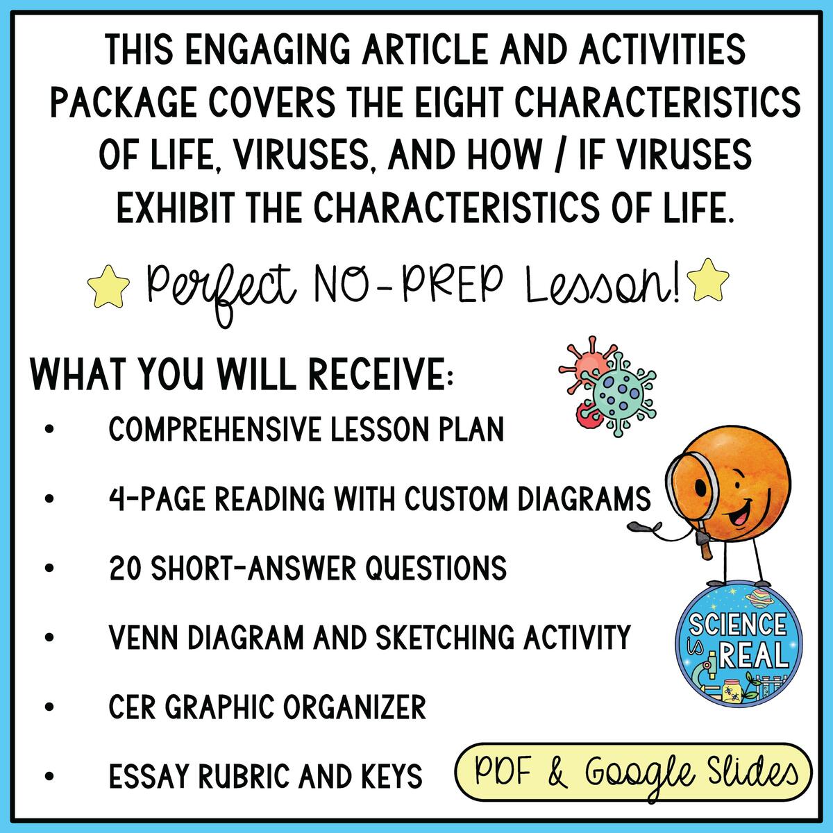 Characteristics Of Life Are Viruses Alive Reading Comprehension And CER Activities Classful