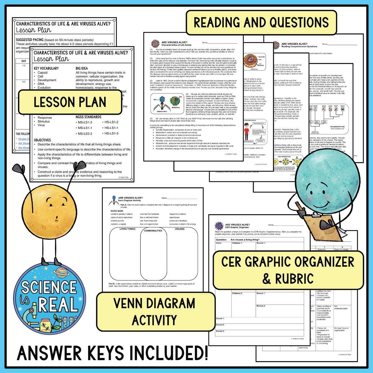 Characteristics Of Life Are Viruses Alive Reading Comprehension And CER Activities Classful