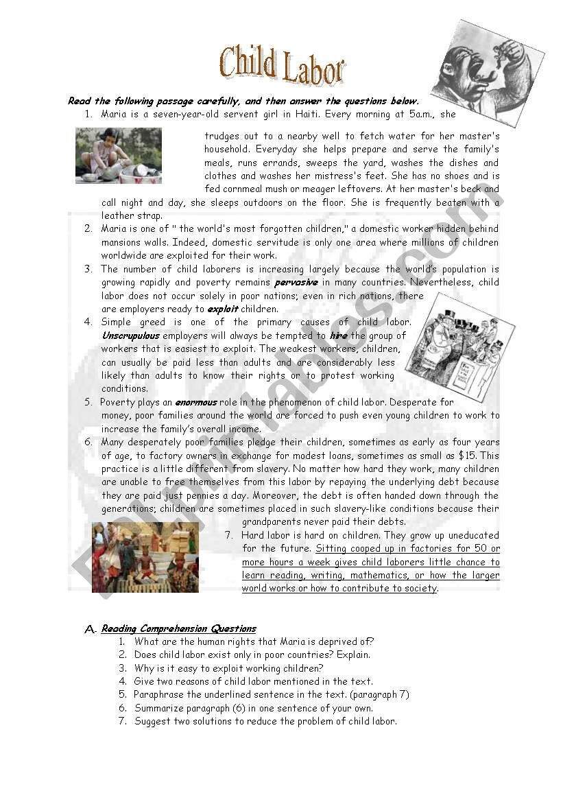 Child Labor ESL Worksheet By Qastal