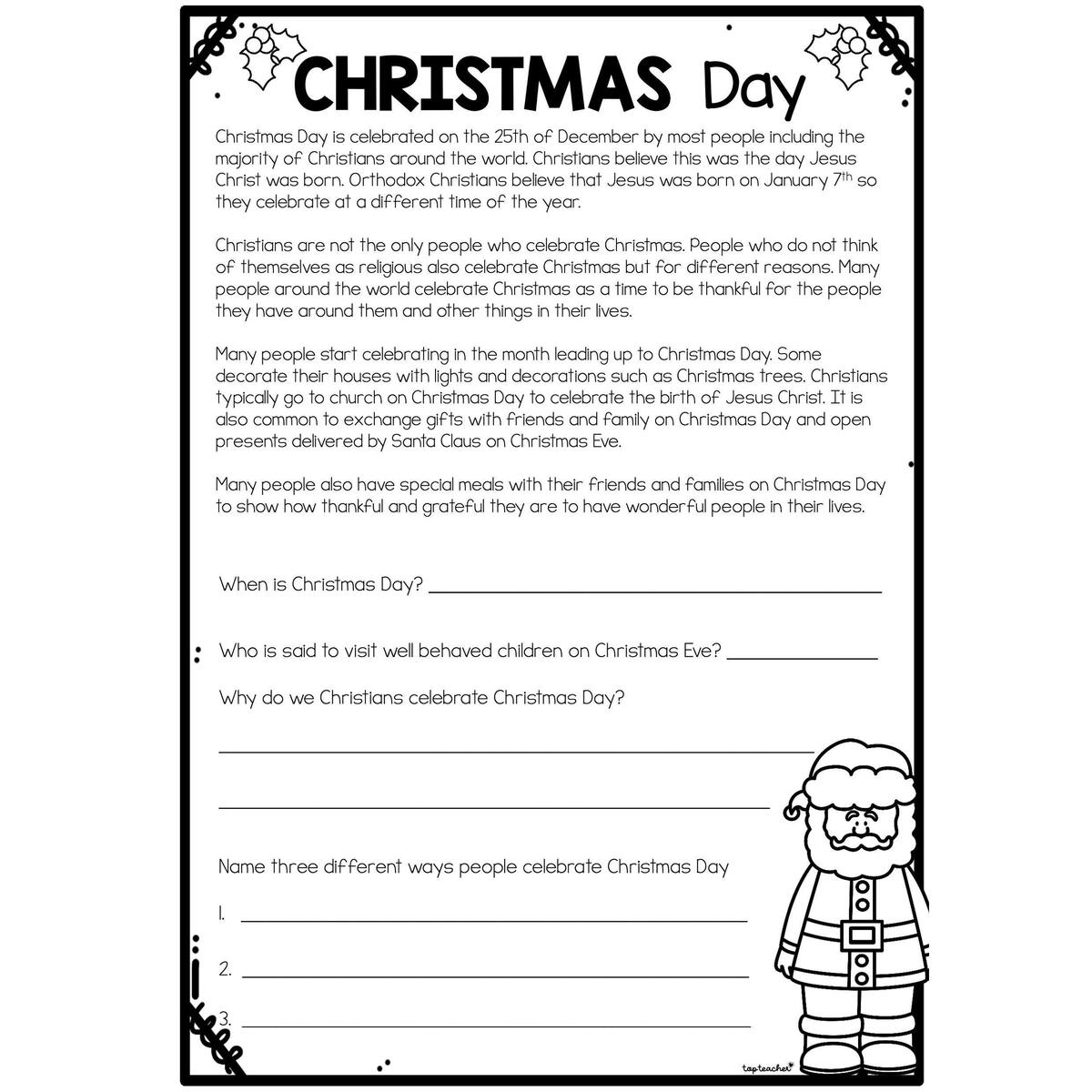 Christmas Day Comprehension Top Teacher Christmas Day Comprehension Top Teacher