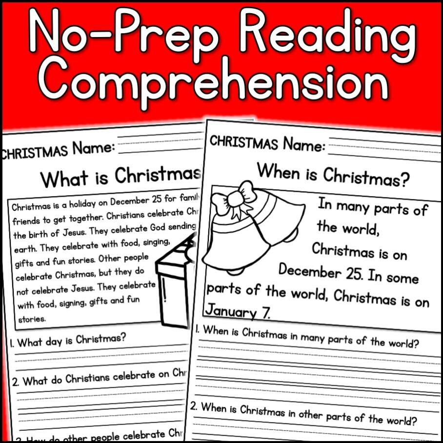 50 Christmas Reading Comprehension Printable Kindergarten First Grade Worksheets Instant Download Fluency Worksheet English Learing Etsy