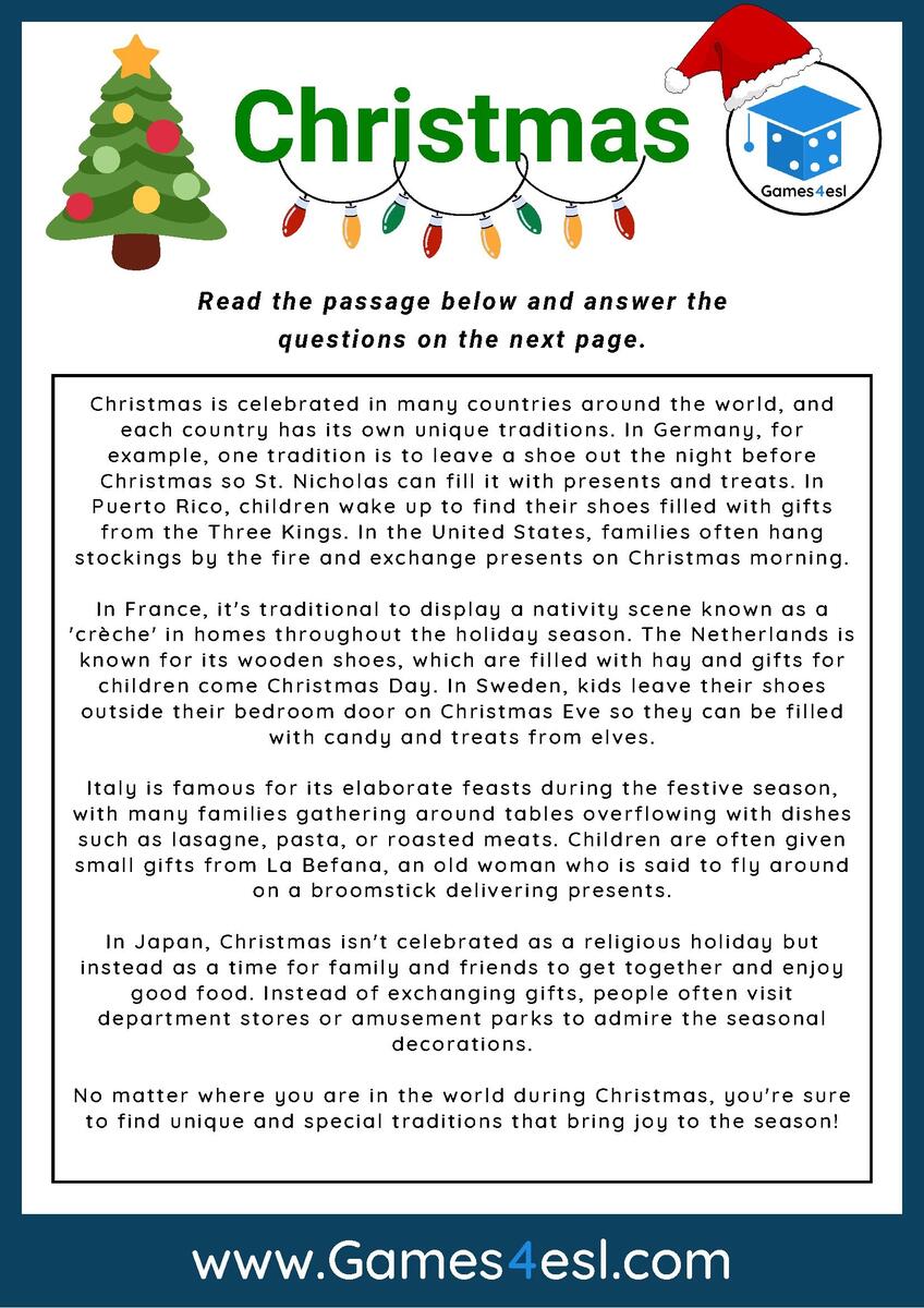Christmas Reading Comprehension Worksheet Games4esl Santa S Workshop Classification Worksheet Free Printable Digital PDF