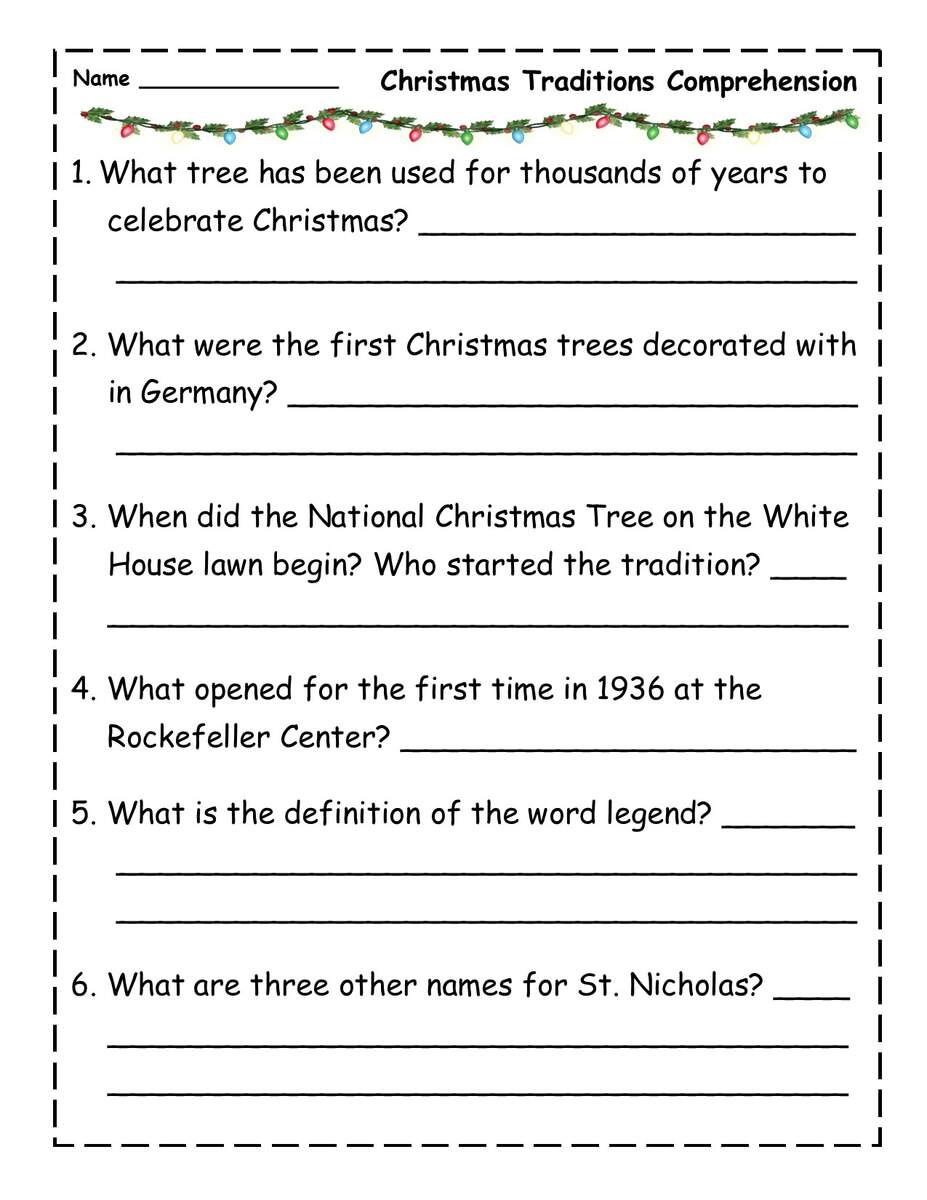 Christmas Traditions Reading Comprehension Passage Made By Teachers Printable Christmas Worksheets