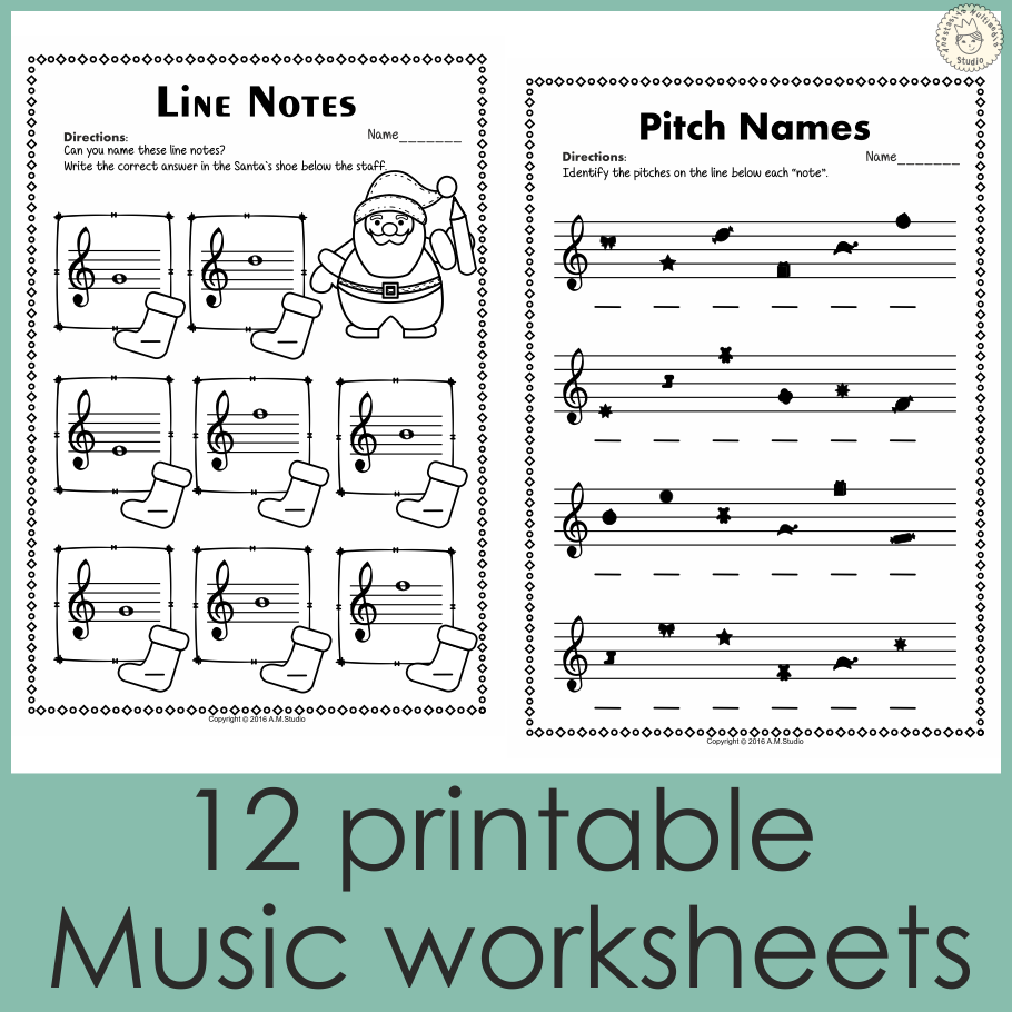 Christmas Treble Clef Note Reading Worksheets