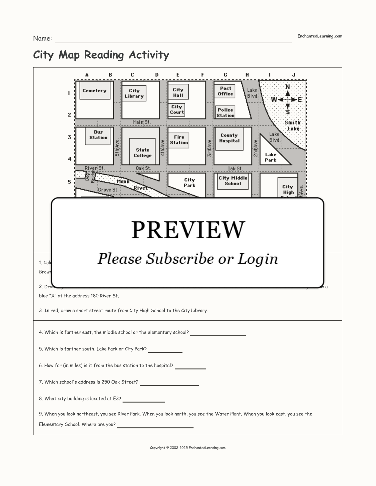 City Map Reading Activity Printout 1 Enchanted Learning City Map Reading Activity Printout 1 Enchanted Learning