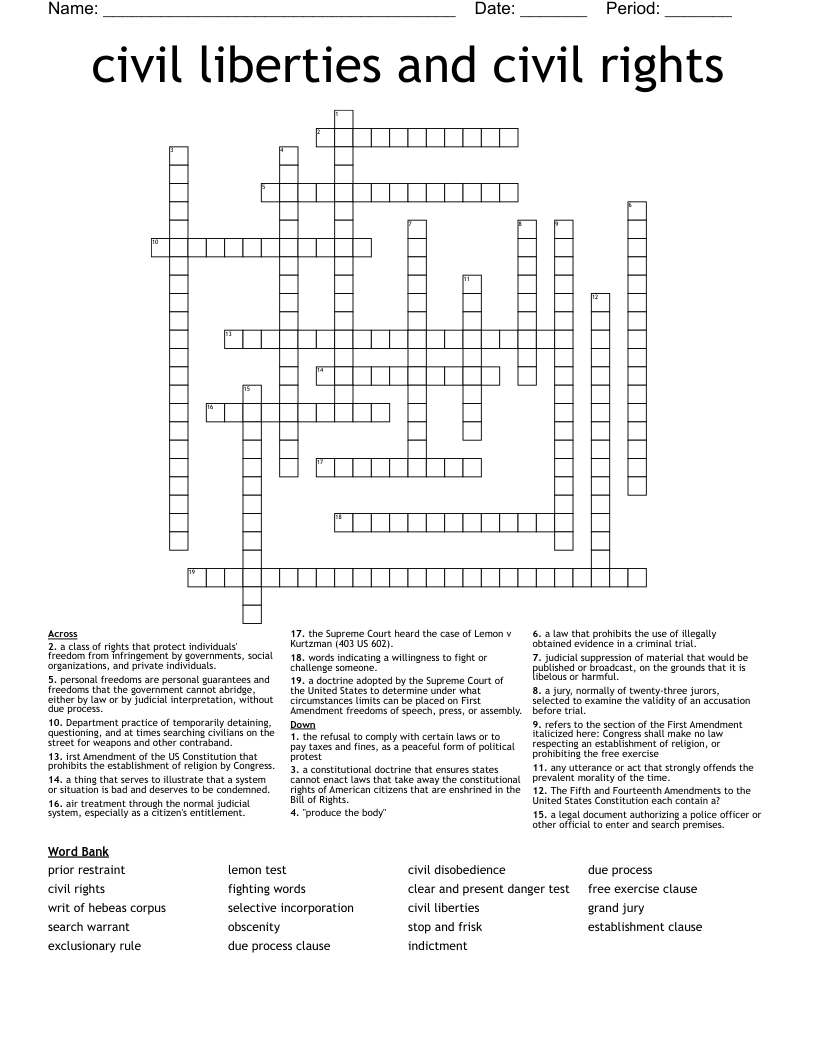 Civil Liberties And Civil Rights Crossword WordMint Civil Liberties Rights Worksheet 4 Course Completion Workshop Studocu