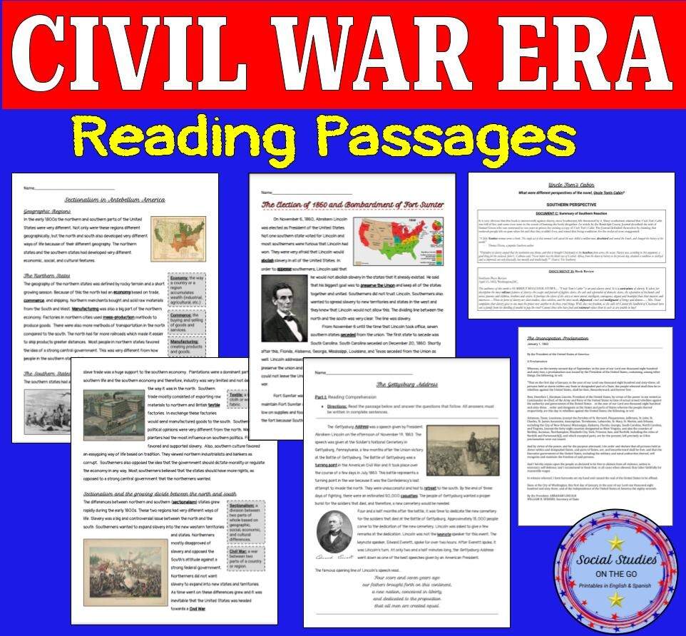 Civil War Era Unit Bundle 7th 8th Grade English And Spanish Classful