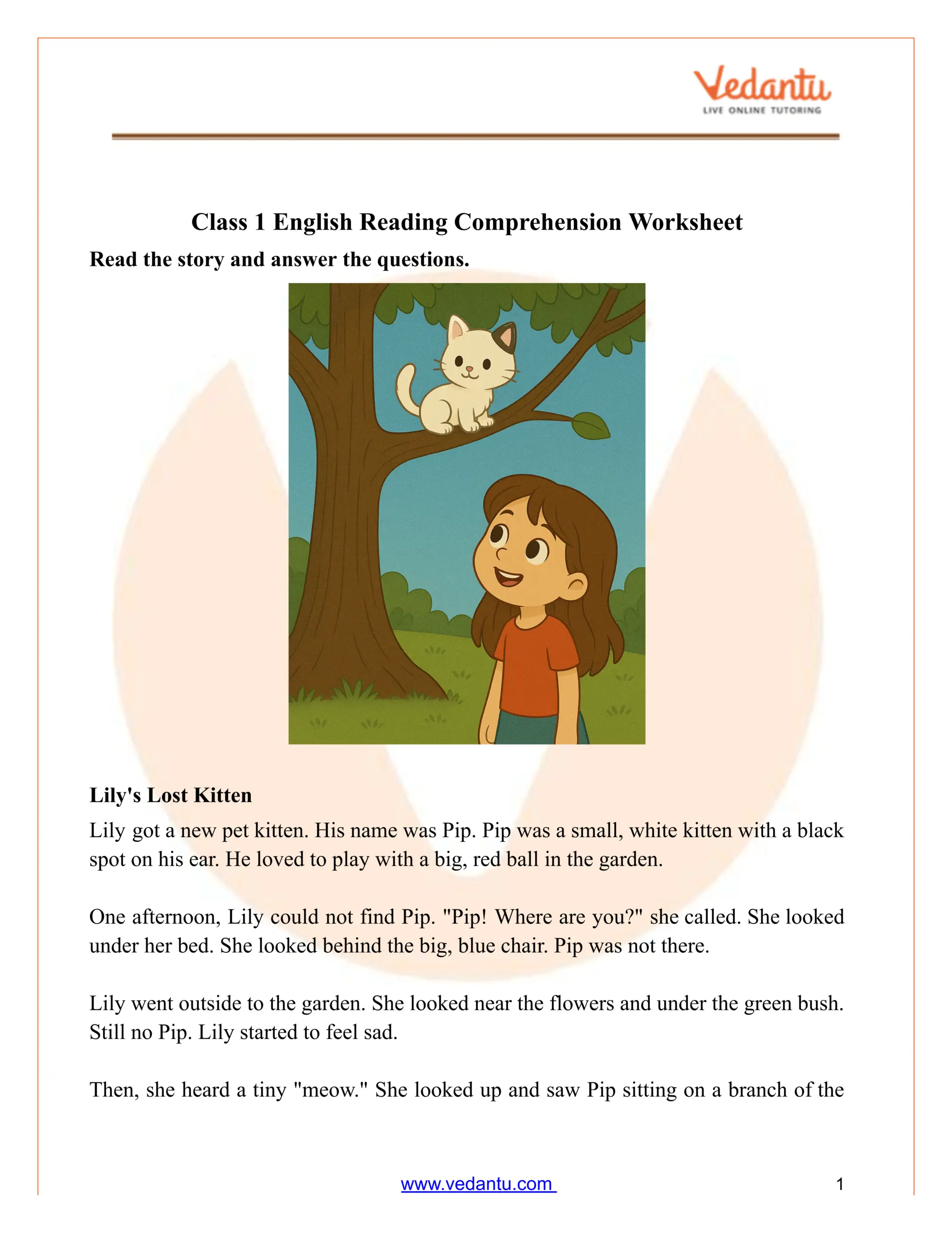 Class 1 Reading Comprehension Level H Worksheets PDF