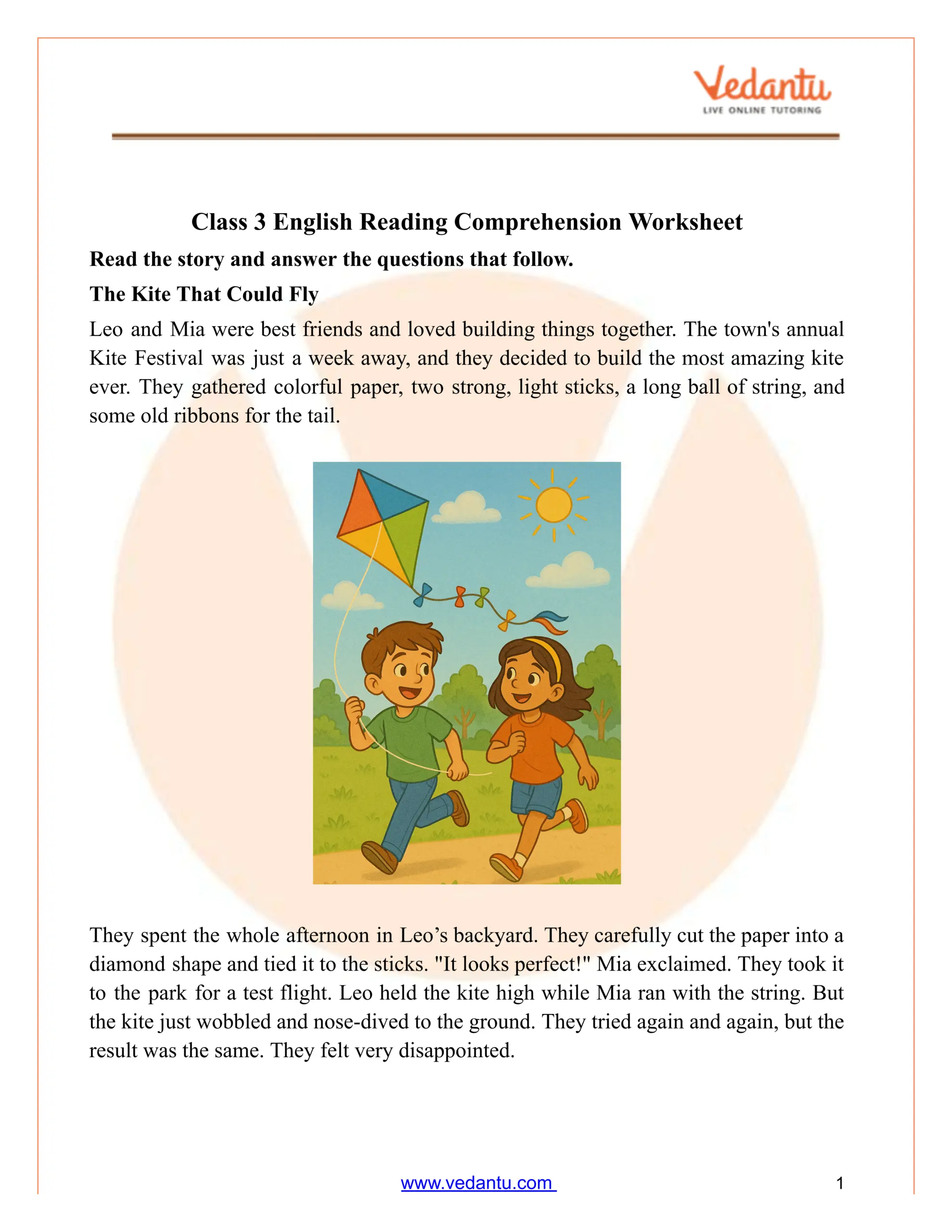 Class 3 Reading Comprehension Worksheet Children S Story PDF Class 3 Reading Comprehension Worksheet Children S Story PDF