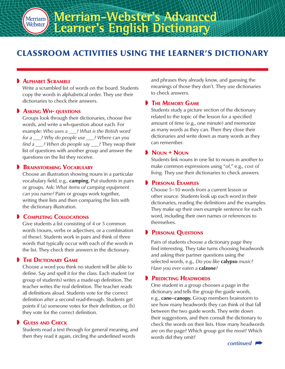 Classroom Activities For English Learner S Dictionary Classroom Activities For English Learner S Dictionary