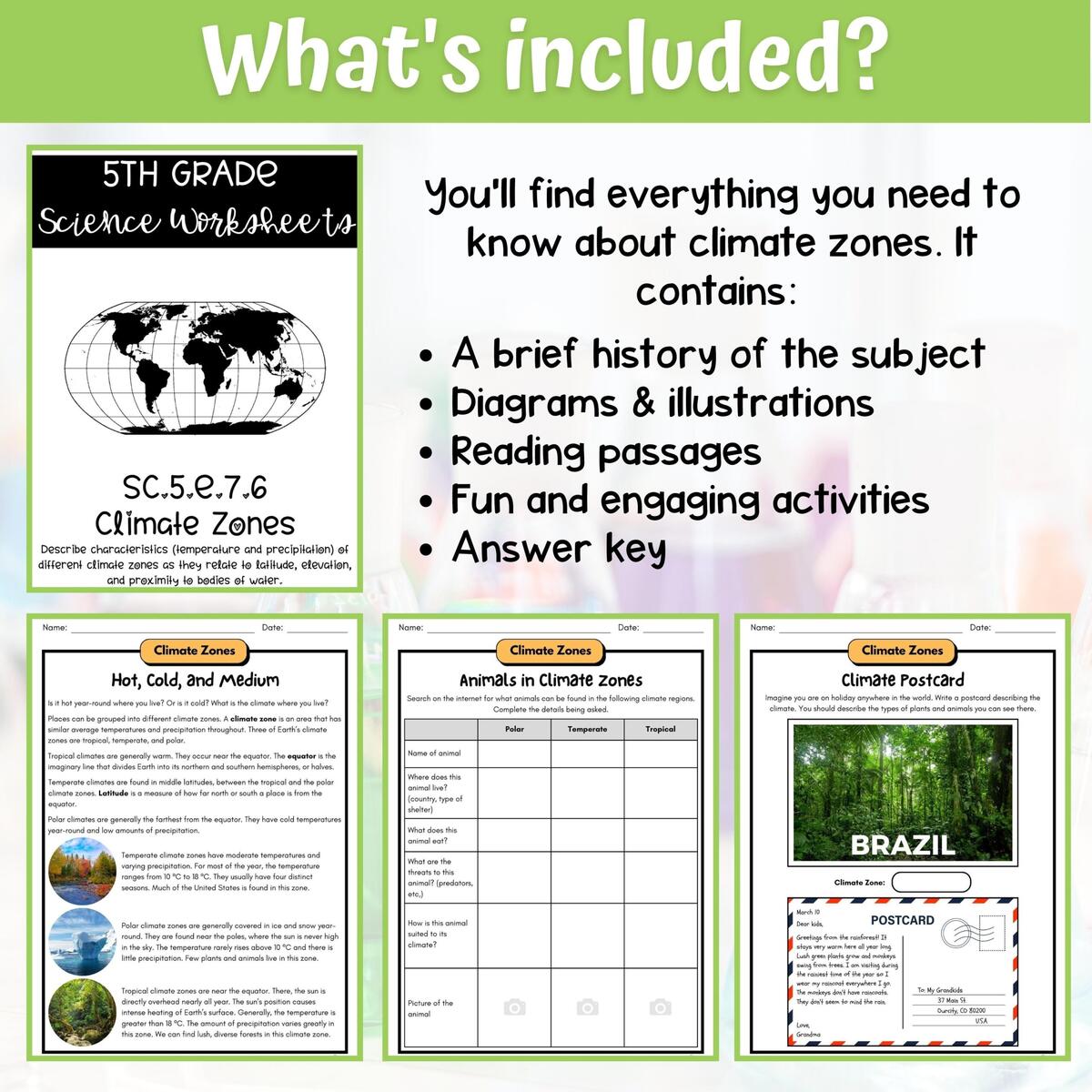 Climate Zones Activity Answer Key 5th Grade Earth Science Classful