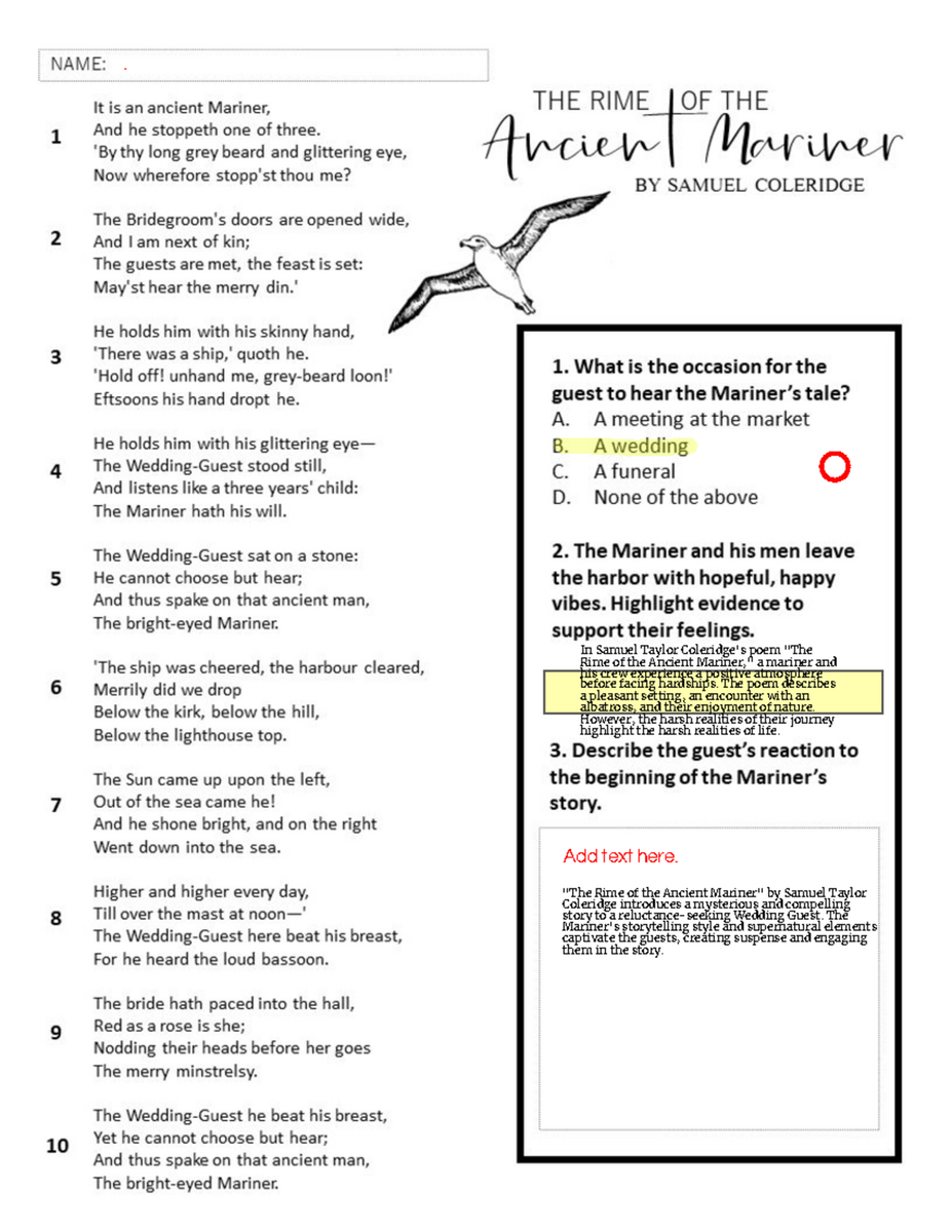Close Reading Guide For Rime Of The Ancient Mariner By Le Huang Studocu