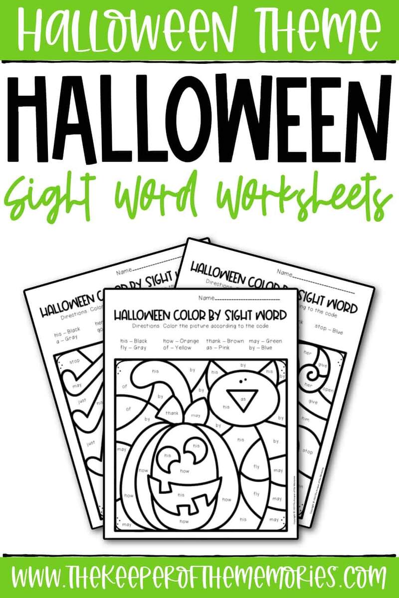 Color By Sight Word Halloween Worksheets For First Graders