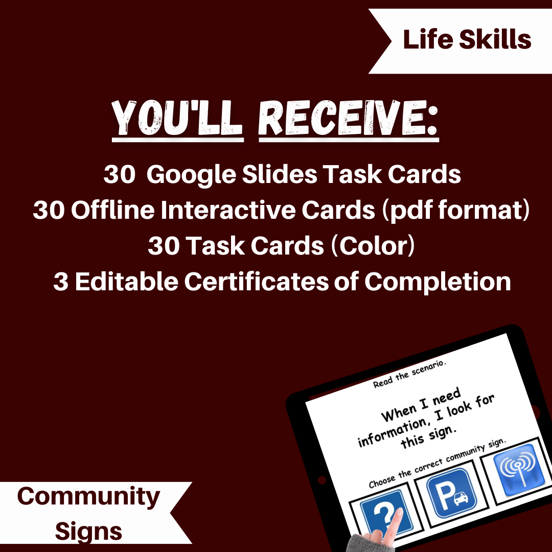 Community Signs Functional Life Skills Literacy PLUS Task Cards Level 3 Classful Community Signs Functional Life Skills Literacy PLUS Task Cards Level 3 Classful