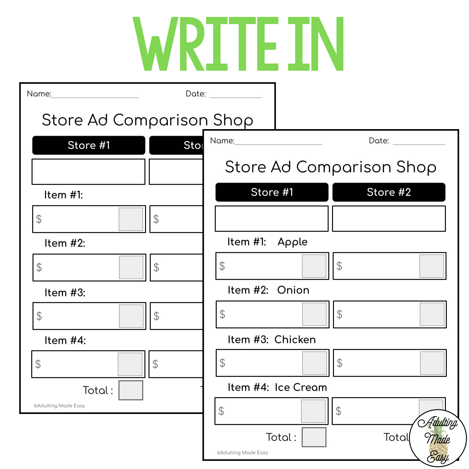 Comparison Shopping Store Ad Cut Paste Worksheets