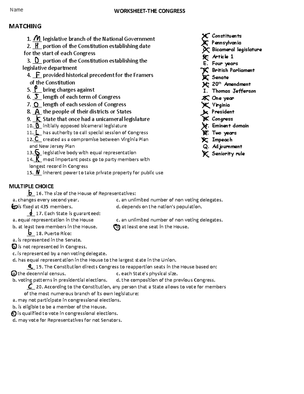 Congress Worksheet Matching Multiple Choice And True False Activities Studocu Congress Worksheet Matching Multiple Choice And True False Activities Studocu