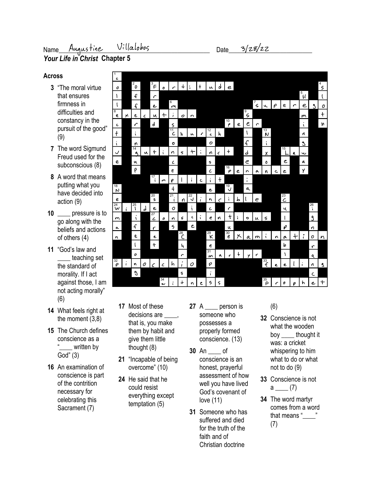 Conscience Worksheet Christian Morality Crossword Conscience Worksheet Christian Morality Crossword