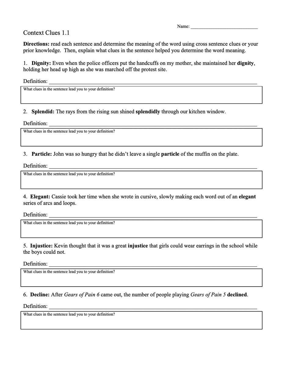 Context Clues Worksheet 1 1 Reading Activity
