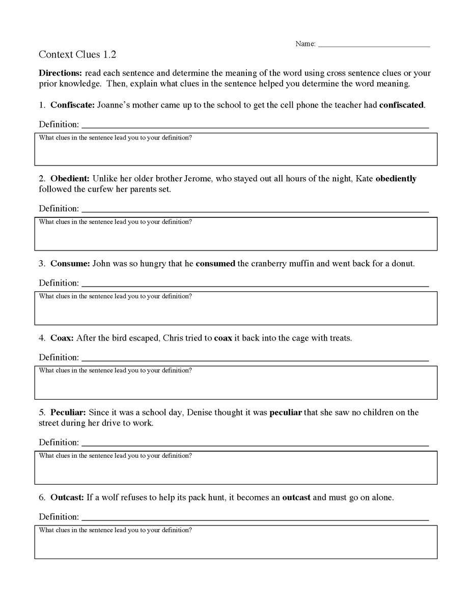 Context Clues Worksheet 1 2 Reading Activity