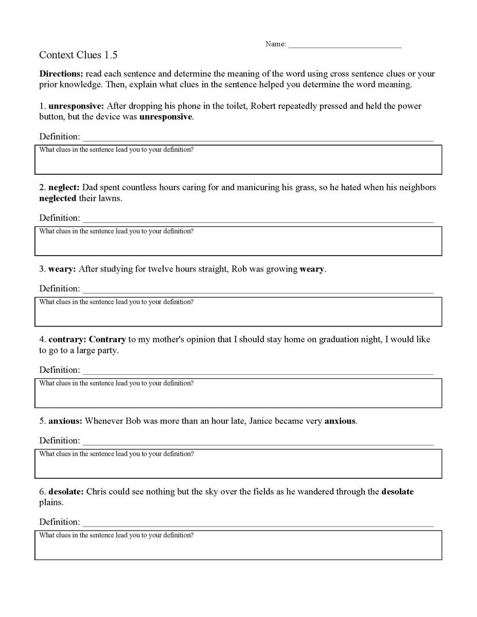 Context Clues Worksheet 1 5 Reading Activity
