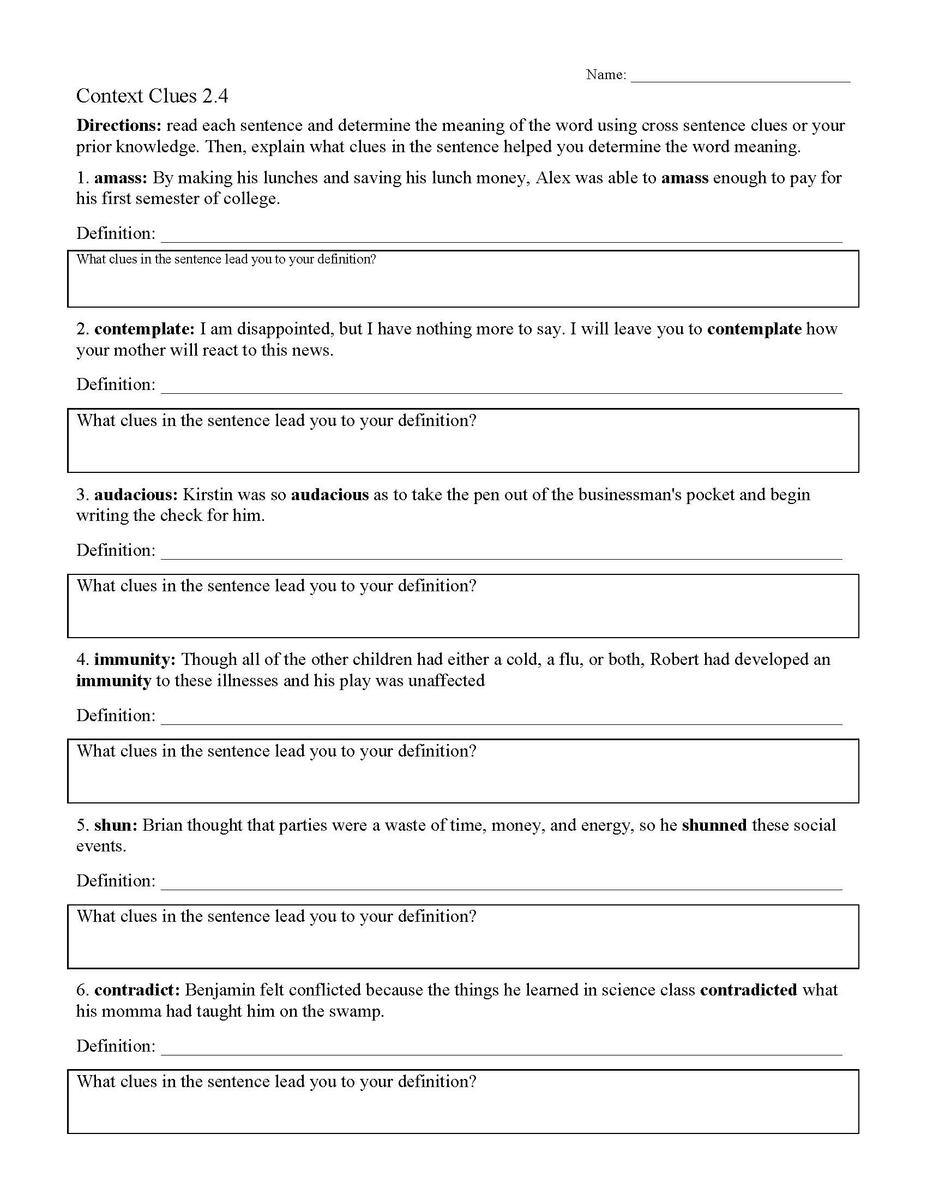 Context Clues Worksheet 2 4 Reading Activity Context Clues Worksheet 2 4 Reading Activity