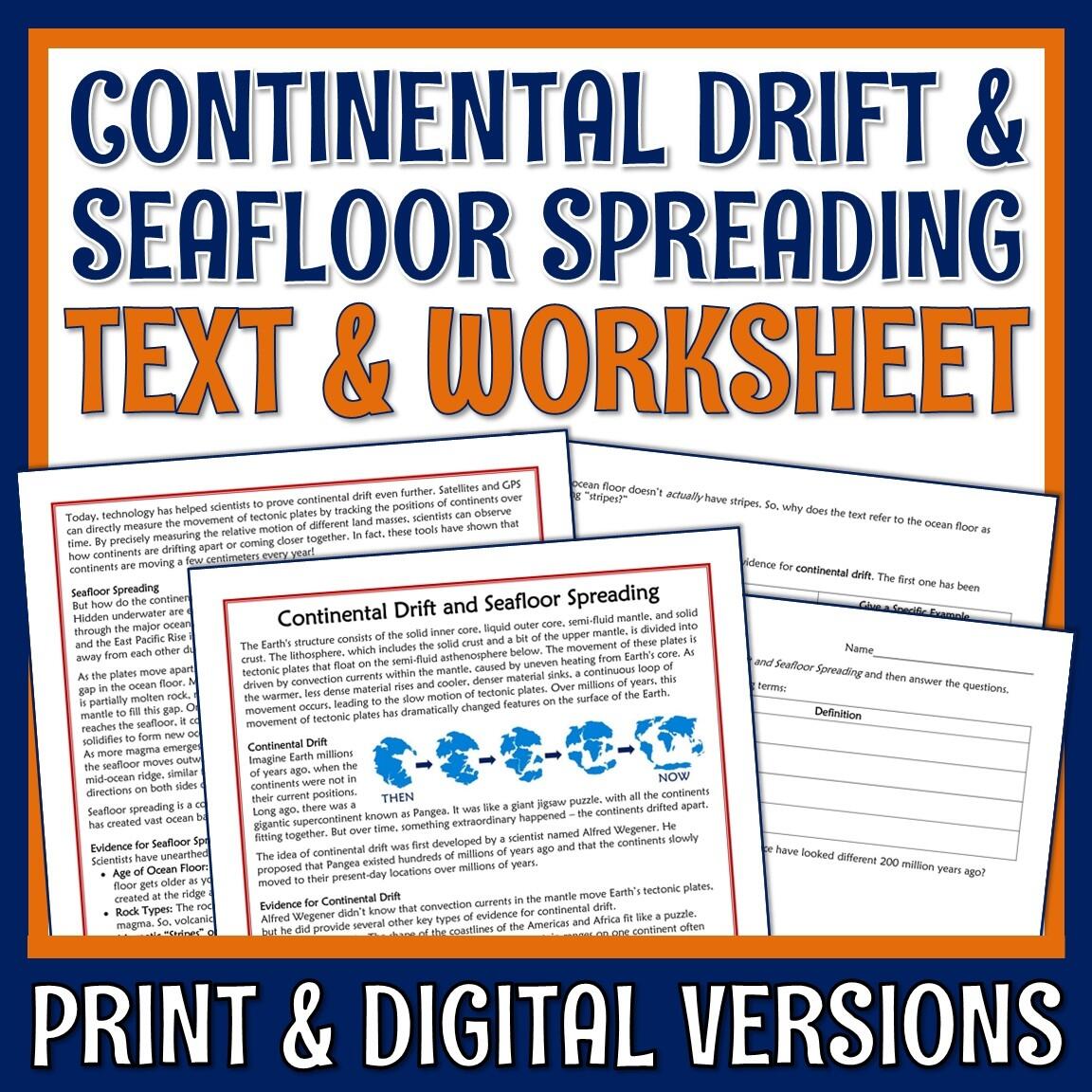 Continental Drift Reading With Seafloor Spreading Flying Colors Science