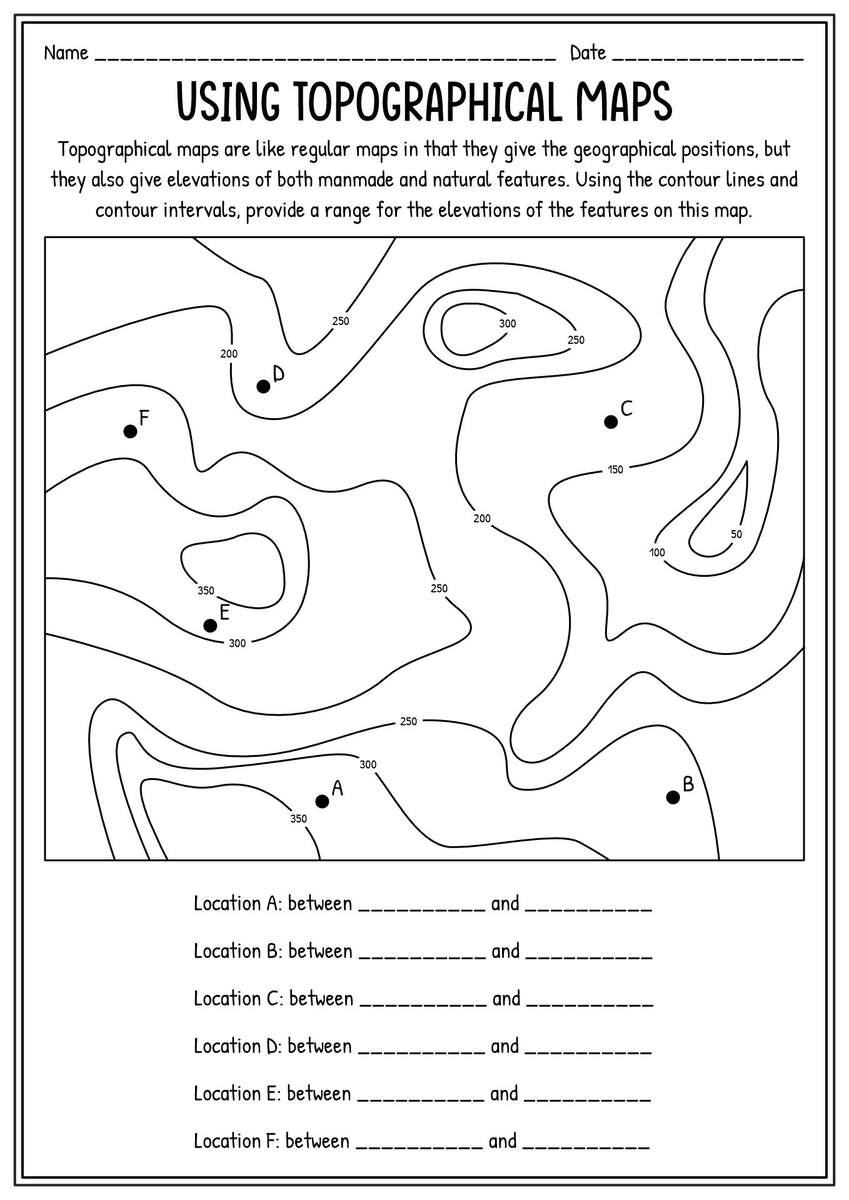 Contour Lines Worksheet Practice Mapping Elevation Contour Lines Worksheet Practice Mapping Elevation
