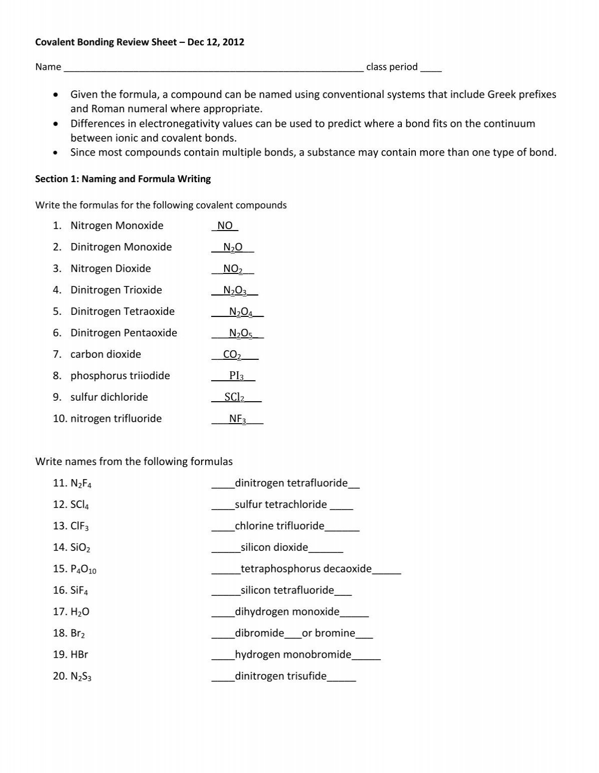 Covalent Bonding Review Sheet 2012 ANSWER KEY Pdf 8 2 The Nature Of Covalent Bonding 8 Mr Leiker S Classroom Flip EBook Pages 1 13 AnyFlip