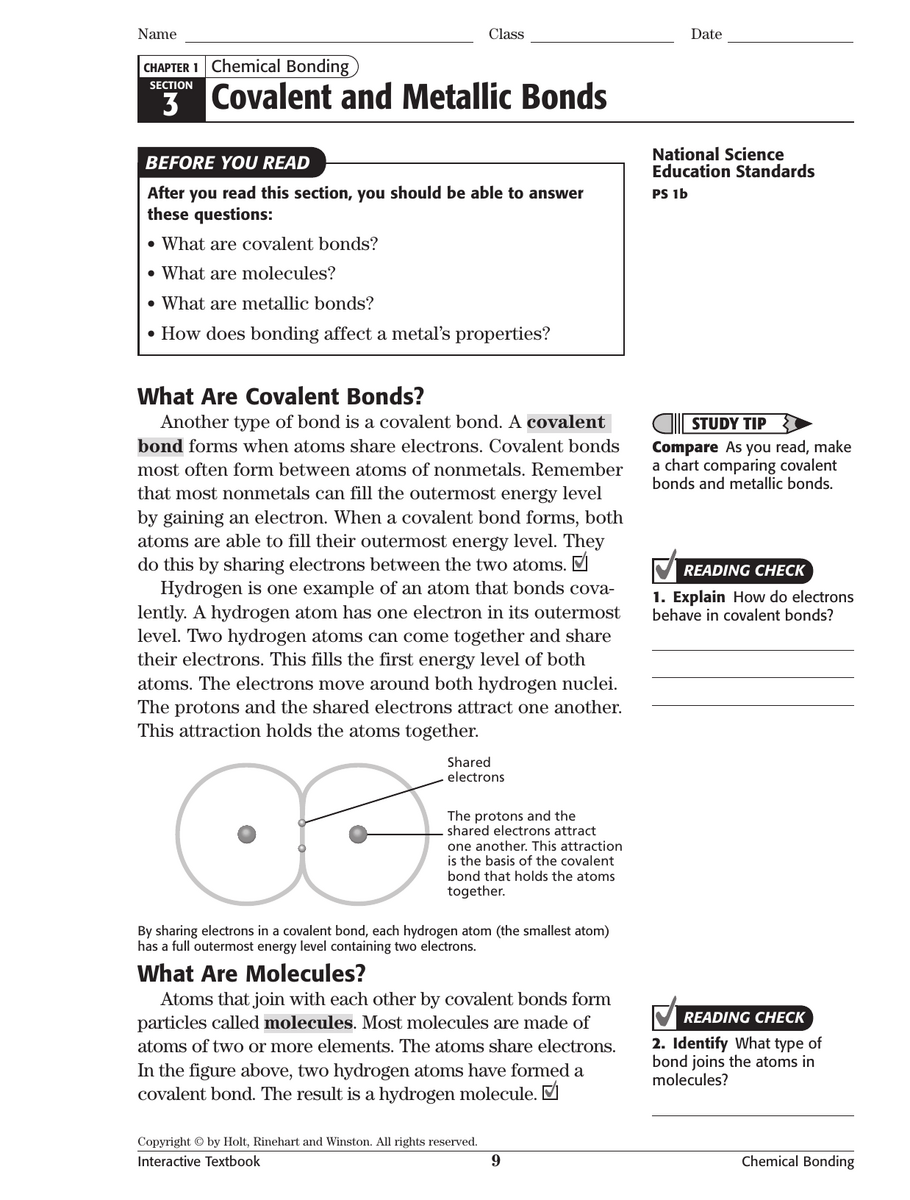 Covalent Metallic Bonds Worksheet Covalent Metallic Bonds Worksheet