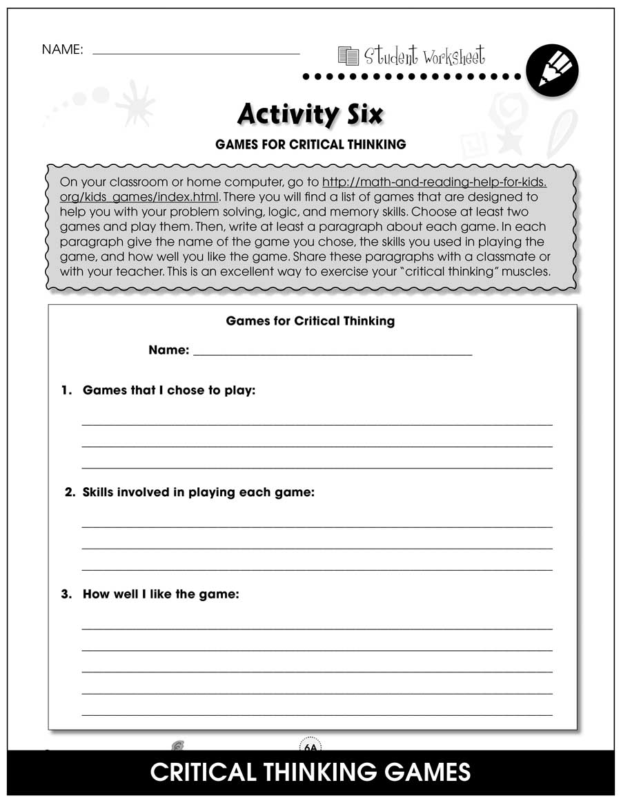 Critical Thinking BONUS WORKSHEETS Grades 5 To 8 EBook Worksheets Library Quiz Worksheet Critical Reading Methods Study