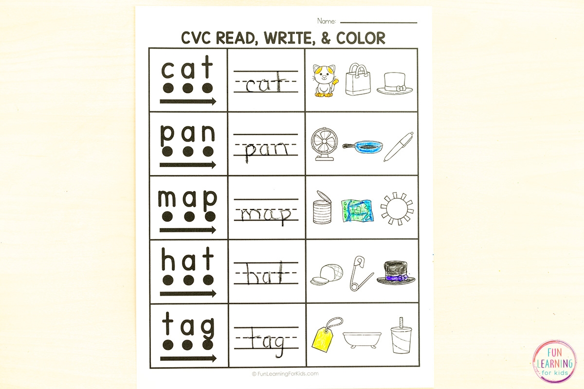 CVC Words Read Write And Color Worksheets CVC Words Read Write And Color Worksheets