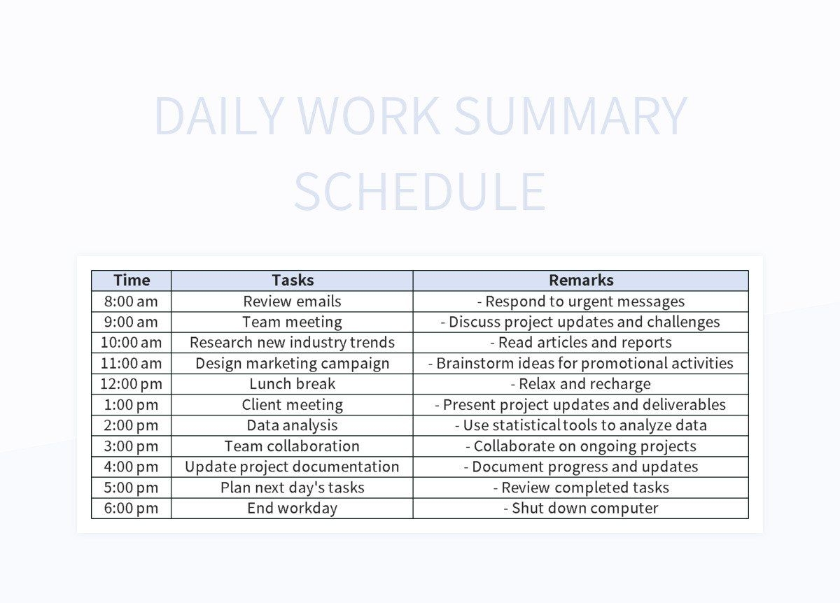 Daily Work Schedule For Effective Time Management Excel Template And Google Sheets File For Free Download Slidesdocs